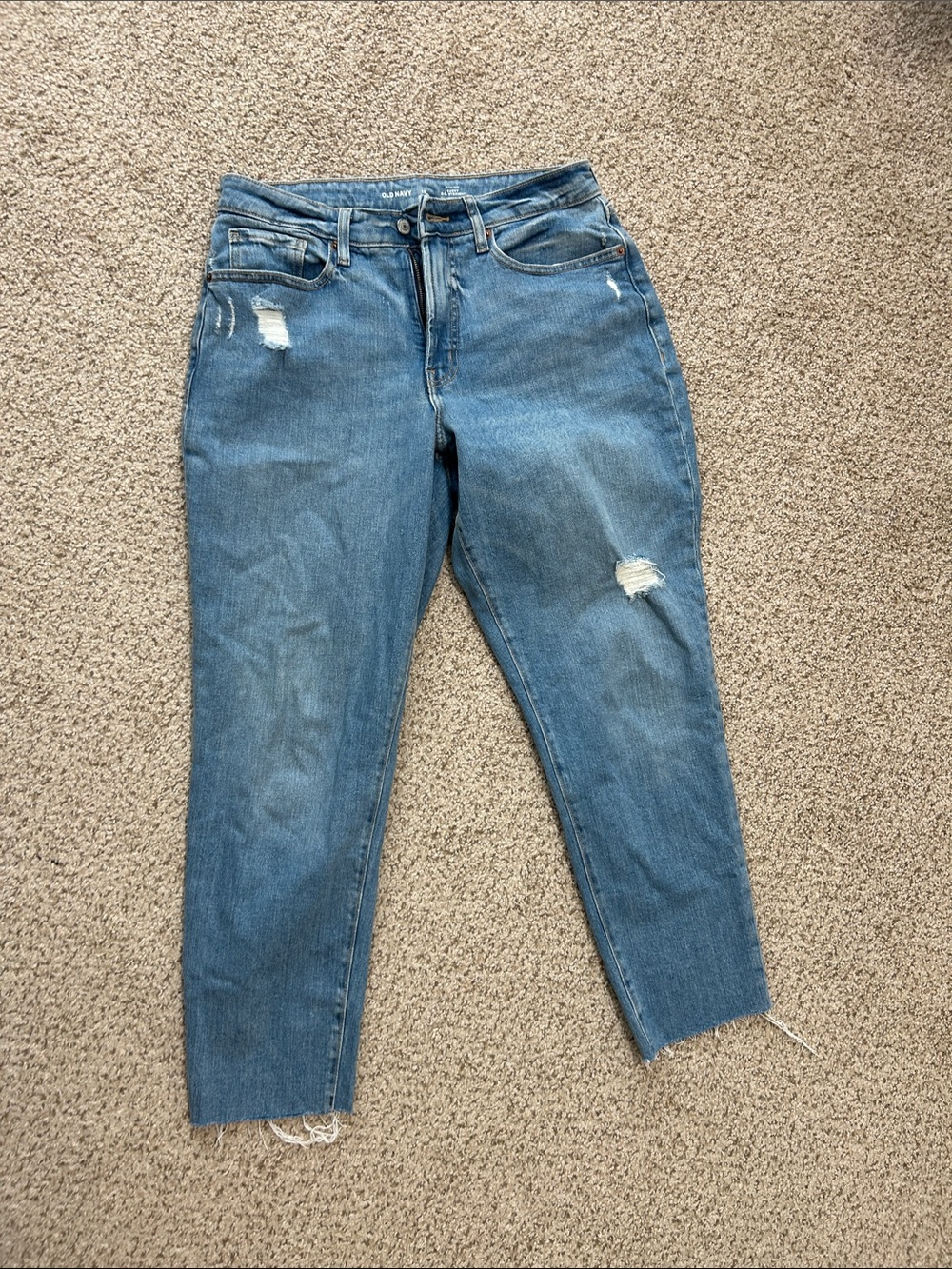 Old Navy Medium Blue Ankle Crop Distressed Jeans
